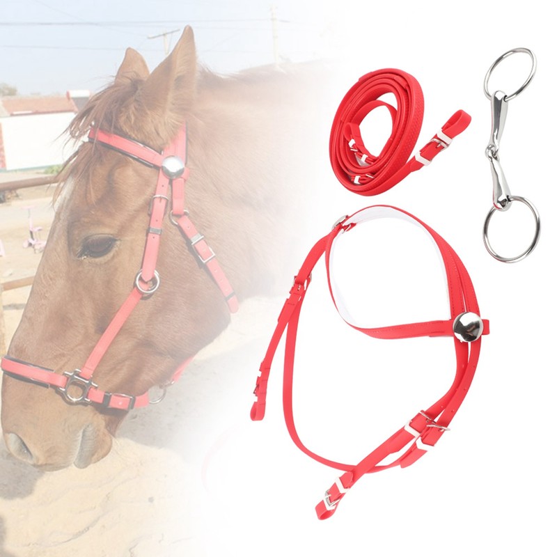 PVC Adjustable Horse Bridle Rein Harness Headstalls Removable Stainless Steel