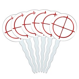 Set of 6 Cupcake Picks Toppers Decoration Guns Weapons Military - Sniper Scope Sight Target