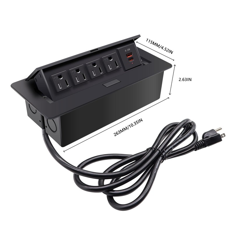 Pop Up Outlet;Pop up Power Strip; Embedded countertop;6.5 Feet 16AWG