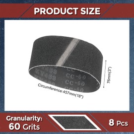 Kozelo 8 Pack Sanding Belts 3 x 18 Inch 60 Grit Silicon Carbide Abrasive Belt Sander Paper for Belt Sander Metal Grinding Wood Working Weld Rust Removal