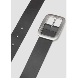 s.Oliver Leather Belt with Rectangular Frame Clasp and Logo Details, black