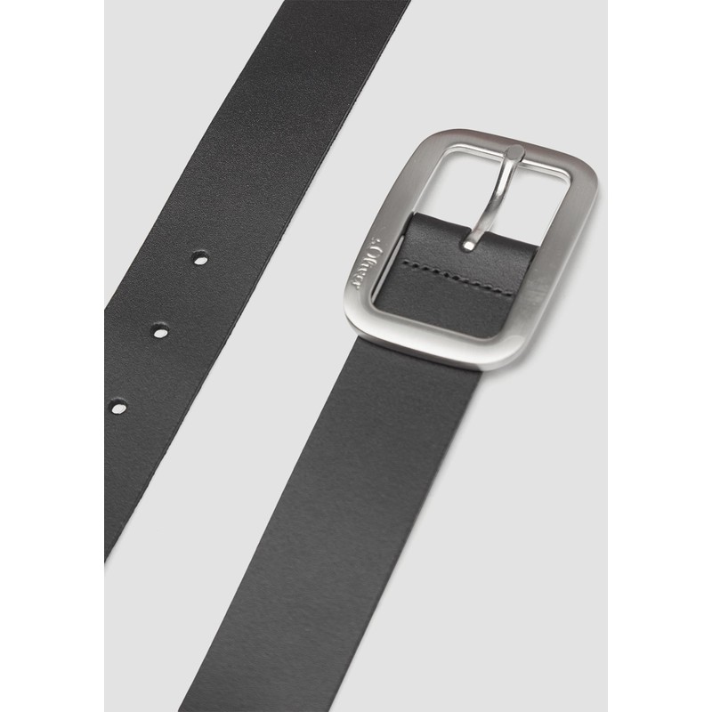 s.Oliver Leather Belt with Rectangular Frame Clasp and Logo Details,