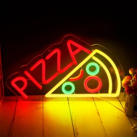 whungfa Pizza Shaped Neon Sign for Pizzeria Wall Decor USB Powered Dimmable Letter Led Light Up Signs for Restaurant Kitchen Home Bar Salon Store Bistro Party Decor Xmas Gifts