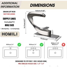 HOMILI Brushed Nickel Bathroom Sink Faucets,Single Hole Vanity Faucet Brass