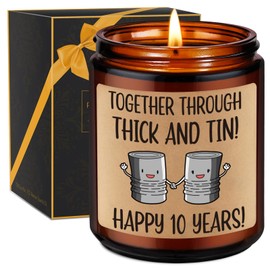 Miracu Candles - Funny Tenth Tin Anniversary, Happy 10 Year Anniversary Candle Gifts for Her, Him - 10th Anniversary Presents for Women, Men, Wife, Husband - 10th Wedding Anniversary Ideas