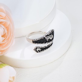 LONAGO Spoon Ring 925 Sterling Silver Eagle Rings Vintage Finger Open Antique Spoon Rings Adjustable Thumb Ring for Women