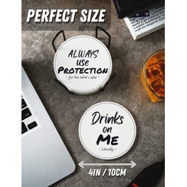 Funny Coaster, Ceramic, Set of 6, with Gift Box, Absorbent with Cork Base, Home Decor for Family, Housewarming, Thanksgiving, Birthday, Christmas