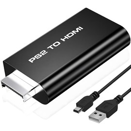 PS2 to HDMI Adapter, Audio to Video Converter with 3.5mm Audio Output for HDTV HDMI Monitors, with USB Power Cord, Supports All PS2 Display Modes