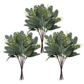 TETOU 24pcs Artificial Eucalyptus Leaves Stems with White Seeds Greenery Plants Flower Arrangement Wedding Home Decor
