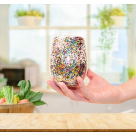 Wild Eye Designs Double Wall Insulated Wine Borosilicate Glass, Rainbow Confetti Set of 4pcs Small 13 fl oz