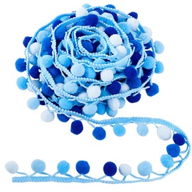 PH PandaHall 6.5 Yards 5mm Large Pom Poms Balls Fringe Trim, Blue Trim Fringe Sewing Ribbon Crafts Pompoms Tassel Lace for Sewing Pillow Clothing DIY Crafts Party Home Christmas Tree Decor, 15mm Balls