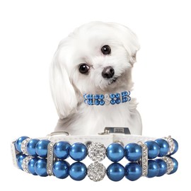 Blue Pearl Dog Collars for Small Dogs,Diamond Bead Dog Collar,Fancy Crystal Jewelry Bling Dog Collar for XXS Xs Small Medium Dogs Cat Pet,S