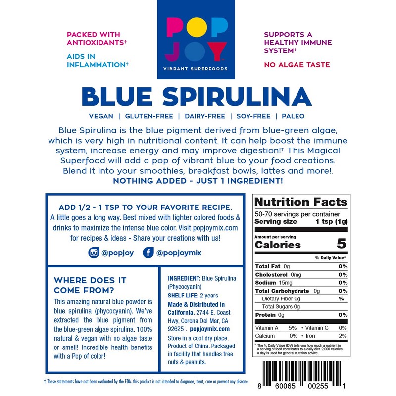 100% Blue SPIRULINA Powder by POPJOY - Vibrant SUPERFOODS