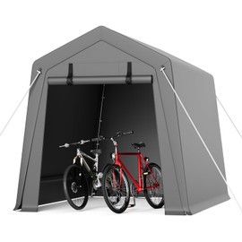 6X8 Ft Outdoor Portable Storage Shelter Shed with 2 Rolled Up Zipper Doors & Vents Carport for Motorcycle Waterproof and UV Resistant Portable Garage Kit Tent, Gray
