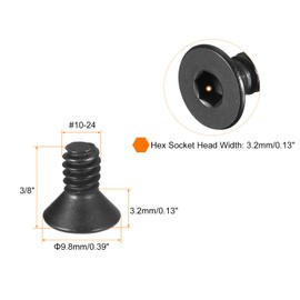 QUARKZMAN #10-24x3/8 Inch Flat Head Socket Cap Screws 10.9 Degree Carbon Steel Hex Socket Countersunk Flat Head Screw Bolts Screws Black Oxide Pack of 20