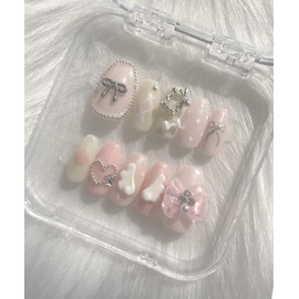 ꯰Huwahuwa Angel Pink ꯱Handmade Nail Tips - Long Ballerina / ꒰후와후와 엔젤핑크꒱수제네일팁 - 롱발레리나