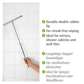 WENKO Shower Squeegee, Multi Purpose Squeegee for Window, Glass Door, Bathroom, Extendable Mirror Squeegee, Stainless Steel, Rustproof, 10 Inches, Shiny
