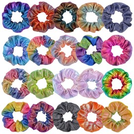 Choicbaby 20 Pieces Large Shiny Metallic Colors Rainbow Mermaid Hair Ties Elastic Hair Bobbles for Women Girls Kids