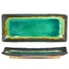 Japanese Sushi Sashimi Dinner Plate 11.25"L Ceramic Green Rust Kosui Crackle