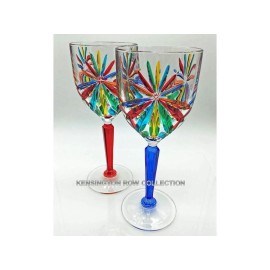 Kensington Row Home Collection SORRENTO WINE GLASS PAIR - RED AND BLUE STEMS - HAND PAINTED VENETIAN GLASS