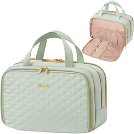 Lifewit Travel Toiletry Bag with Handle, Large Wide-Open Makeup Cosmetic Travel Bag for Toiletries with Multi-compartments, Vacation Essentials, Mint Green, 10L