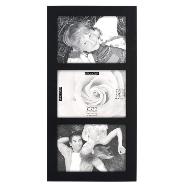 Malden 5x7 3-Opening Collage Picture Frame, Displays Three, Black