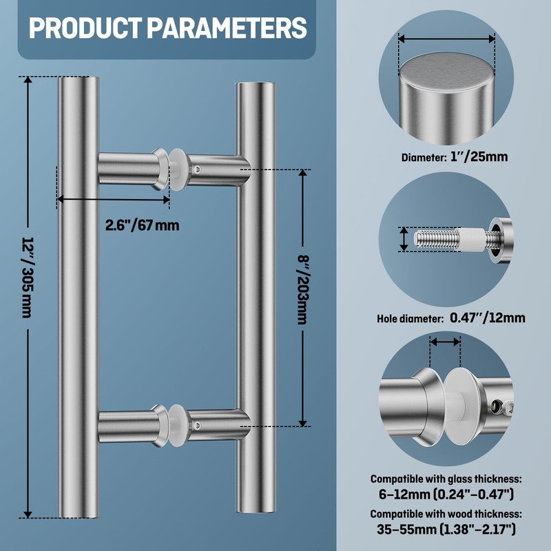 Ranbo Brushed 8" (CTC) Back to Back Shower Door Handle,