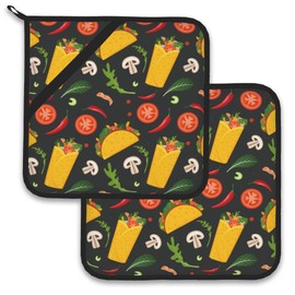Cartoon Burrito Taco Hot Pepper Pot Holder Set of 2,Heat Resistant Potholders Oven Hot Pads for Kitchen Cooking Baking BBQ