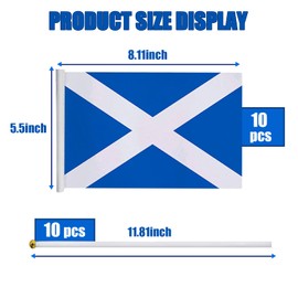 Scotland Flag Small, Scottish Flag HandHeld Mini Flag with Plastic Pole and Spear Top, Vivid Color Waving Flags for Indoor Outdoor Decoration (10Pcs)