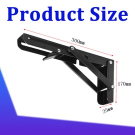 CEEYSEE Pack of 2 Folding Console 300 mm Heavy Duty Folding Console Folding Angle 90 Degree Space Saving Folding Shelf for Study, Garage, Office, Table, Home, Kitchen (Black 300 mm)