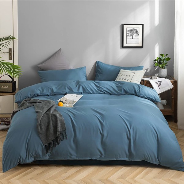 KAREVER Lake Blue Comforter Set King Solid Blue Bedding Quilt