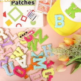 Chenille Letter Patches Self-Adhesive for Bags: NICEVINYL Colorful 52PCS Varsity Letters Stick on Patch with Pins for Fabric - Preppy Embroidered Sticker Patches for Clothing Hats Jackets