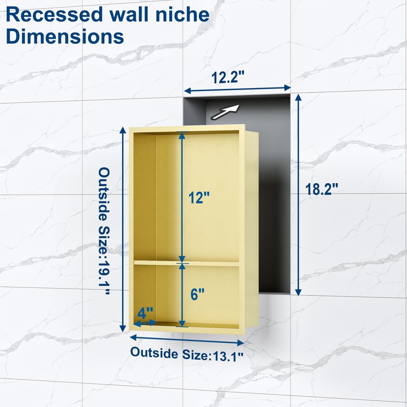 2-Tier Stainless Steel Shower Niche,Golden, 12" X18"