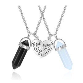 PESOENTH BFF Necklace for 2 - Matching Heart Best Friends Crystal Pendant Necklaces Friendship Jewelry Set For Women