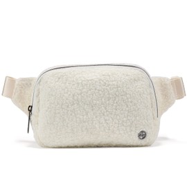 Pander Riñonera grande de 2 L para todas partes de forro polar para mujeres y hombres con cinturón de correa ajustable., Blanco floral, Bolsa de cinturón de forro polar