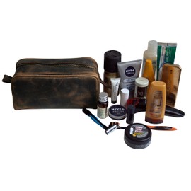 Men's Buffalo Genuine Leather Toiletry Bag Waterproof Dopp Kit Shaving Bags And Grooming For Travel Groomsmen Gift Men Women Hanging Zippered Makeup Bathroom Cosmetic Pouch Case Make Up kit