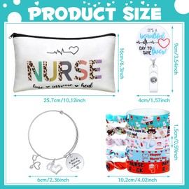 38 Pcs Nurse Appreciation Gift Set, Include 6 Nurse Cotton Makeup Bag Cosmetic Pouch 6 Retractable Nurse Badge Holder Reel with Clip 5 Nursing Hair Elastic Ponytail Holder 6 Bracelet (Vivid Style)