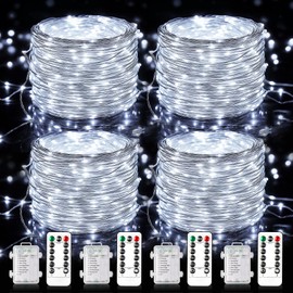 WdtPro Fairy Lights Battery Operated with Remote, 33Ft 100 LED Battery Powered String Lights with Timer, Outdoor Waterproof 8 Modes Twinkle Lights for Bedroom Indoor Christmas Decor Warm White