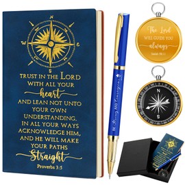 Fuyoooo 4 Pcs Christian Graduation Gifts Include Bible Verse Journal Notebooks Religious Engraved Compass Church Pens Graduation Baptism Gifts for Men Dad Father Students(Blue)