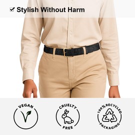 Corkor Women's Cork Belt 1 1/8" – Brown & Black Strap with Silver & Gold Nickel-Free Buckle, Vegan Leather Alternative, Black Strap / Gold Buckle, S - (Fits waist 27-30")