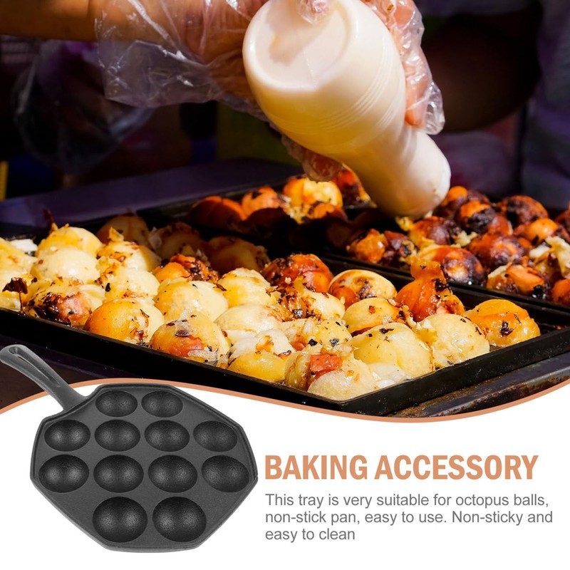 MUCKLILY Cast Iron Takoyaki Baking Pan 12-Cup Octopus Meatball Mold