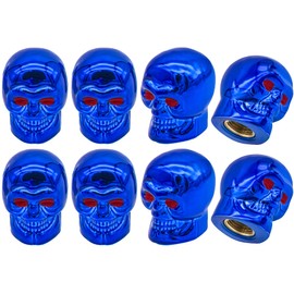 MEAJOO 8PCS Skull Style Tire Valve Stem Caps, with O Rubber Ring, Universal Copper Core Tire Valve Stem Covers for Cars, SUV, Trucks, Bikes, Motorcycles, Bicycles(Blue)