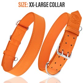 Riparo Dog Collar - Genuine Leather Dog Collars - Adjustable Dog Collars - Heavy Duty Hardware for Medium Large and Extra Large Dog Breeds (XXL, Orange)