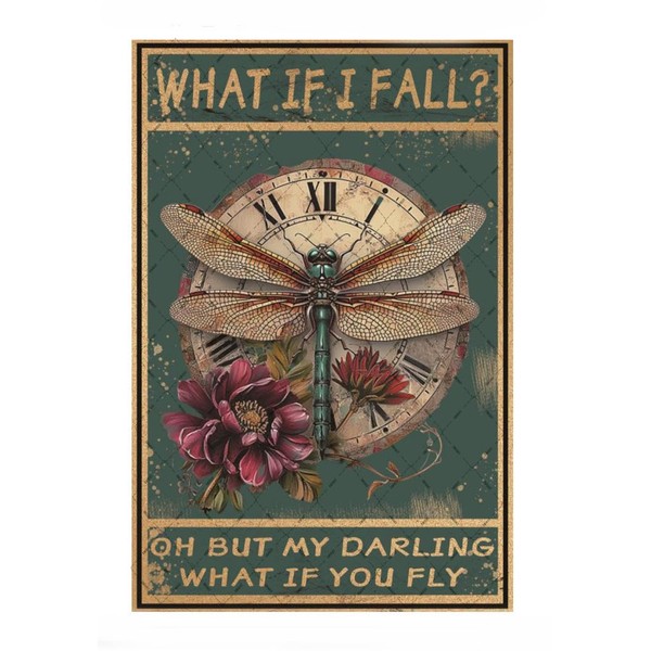 EMOHAT What If I Fall Dragonfly Hippie Boho Art Tin