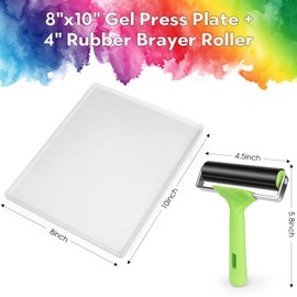 Craftask Reusable Gel Printing Plate - 8" X 10" Gel Plate with Press Rubber Brayer Roller, Printmaking Supplies for Card Making, Arts and Crafts, Scrapbooking and Journaling