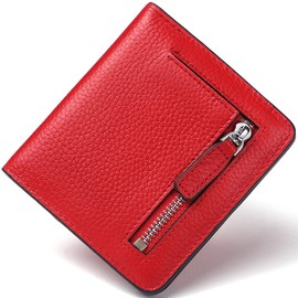JEEBURYEE Womens Small Compact Leather Bifold Wallet RFID Blocking Ladies Wallet Mini Purse with ID Window Red
