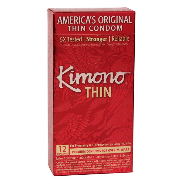 Kimono Thin Condoms I Snug Fit I 5x Tested, Stronger, Reliable I Up to 20% Thinner Than Regular Condoms I Made with Premium Natural Latex I 12 Count