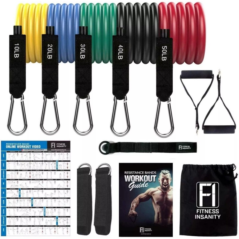 Fitness Insanity Resistance Bands Set: 5-Piece Exercise Bands Stackable Muscle
