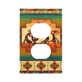 Southwestern 1 Gang Outlet Covers Duplex Receptacle Wall Plate Decorative Southwest Native American Pattern Tribal Navajo Boho Faceplate Switchplates Western Aztec Geometric Country Bath Bedroom Decor