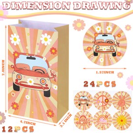 Tudomro 36 Pcs Two Groovy Boho Hippie Party Favors Bags with Stickers Two Groovy Decorations for Birthday Baby Shower gathering Supplies